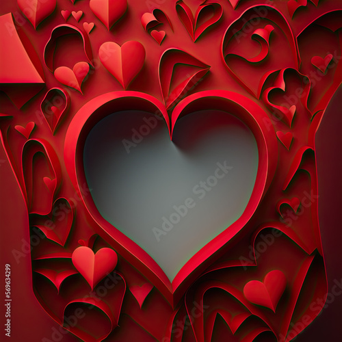 Valentines day background with red heart cut outs, heart, love, valentine, day, romance, hearts, card, illustration, symbol, shape, red, romantic, holiday, vector, design, decoration, pattern, passion