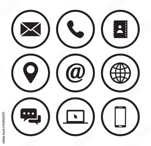 Business Office Circular Line Vector Icon Set