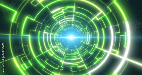 Abstract green glowing neon laser tunnel futuristic hi-tech with energy lines  abstract background
