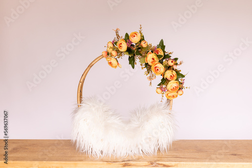 digital photography background with flowers and swing for newborn and baby. 	