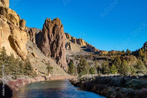 River Snaking Through Cliffs Canyon in Smith Rock State Park, OR