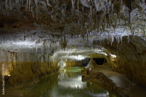 stalactites in underground cavern, caves de Chorange, Isere, France