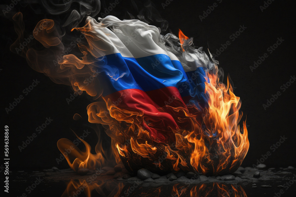 Premium AI Image  Burning russian flag