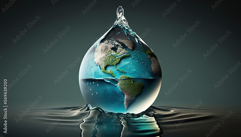 Earth Day concept illustration , Earth globe with beautiful nature , clean water is important