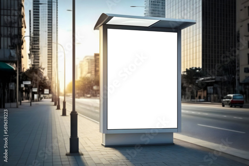 Empty space advertisement board, blank white signboard on roadside in city