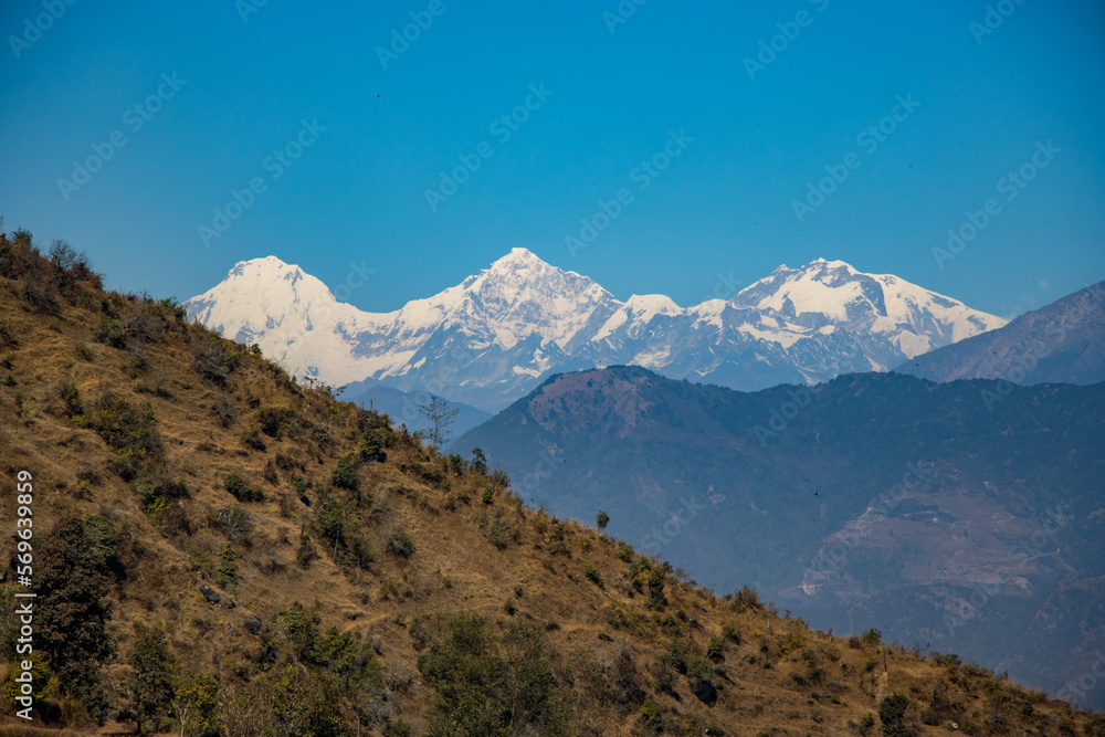 Beautiful HImalayan Mountain Range Ganesh, Langtang, Everest,  HImal seen from Bhotechaur, Nepal