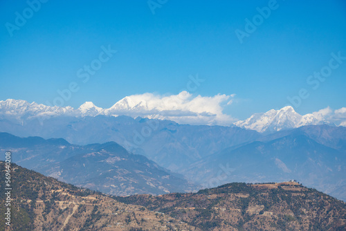 Beautiful HImalayan Mountain Range Ganesh, Langtang, Everest, HImal seen from Bhotechaur, Nepal