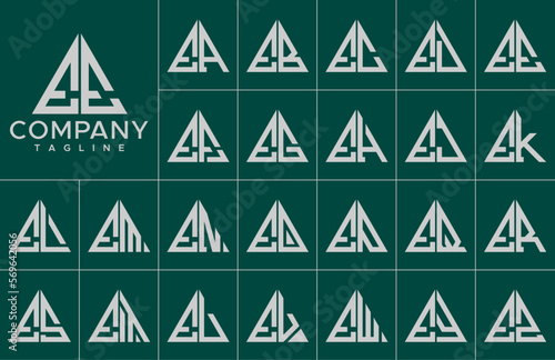 Modern simple line triangle initial letter E EE logo design set