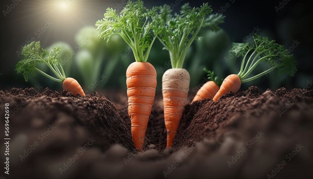 a group of carrots growing out of the ground with dirt on the ground ...