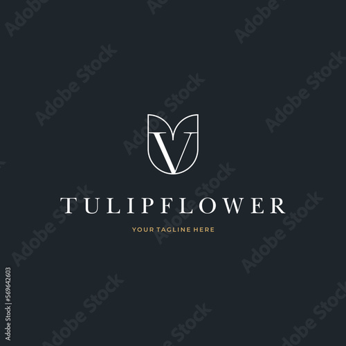 Abstract Tulip Flower Initial Letter V custom logo typography Logo Design Vector Florist Massage Illustration