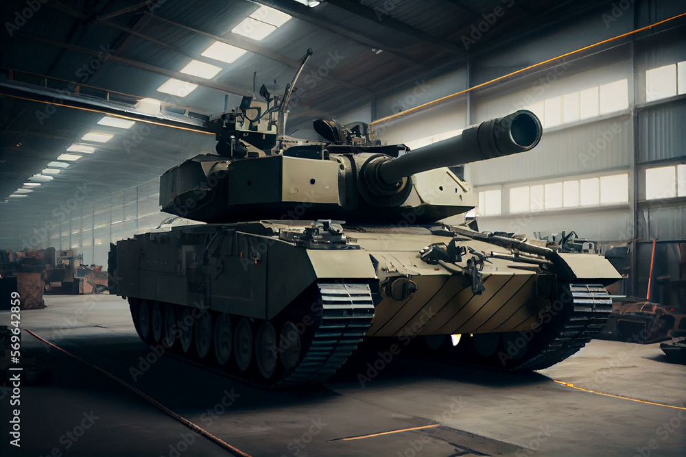 Production of the military tank plant production of the military industry and new technologies in military equipment, modern tanks battle in the military zone of conflict. Generative AI Production of the military tank plant production of the military industry and new technologies in military equipment, modern tanks battle in the military zone of conflict. Generative AI