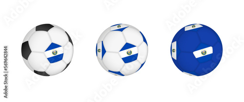Collection football ball with the El Salvador flag. Soccer equipment mockup with flag in three distinct configurations.