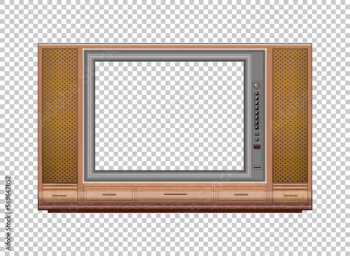Vector retro Old vintage TV mock up isolated on transparent grid