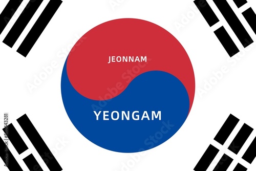 Yeongam: Name der südkoreanischen Stadt Yeongam in der Provinz Jeonnam auf der Flagge von Südkorea photo