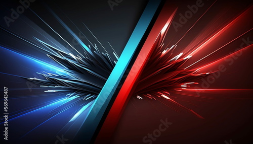arrière plan abstrait rouge et bleu, collision cristal et lumière, IA photo