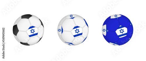 Collection football ball with the Israel flag. Soccer equipment mockup with flag in three distinct configurations.