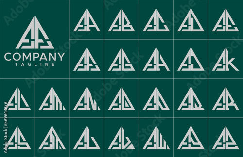 Modern simple line triangle initial letter F FF logo design set