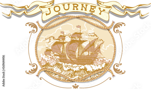 vector image of the emblem of sea voyages, regattas, cruises in the style of retro graphic line art