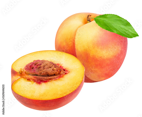 Peach fruit isolated on white or transparent background.