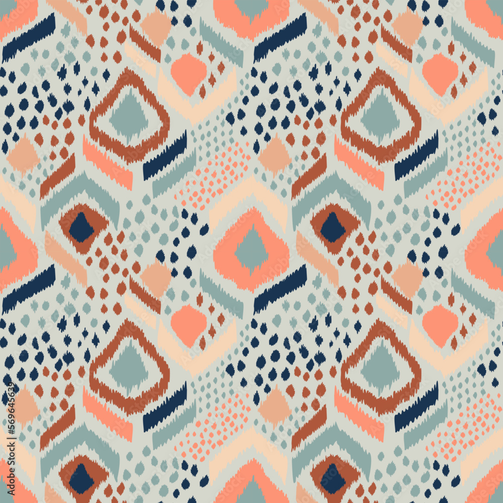 Ikat geometric folklore ornament with tribal ethnic seamless pattern painting style. oriental pattern traditional Design for background, clothing, wrapping, Batik, fabric, vector, illustration.