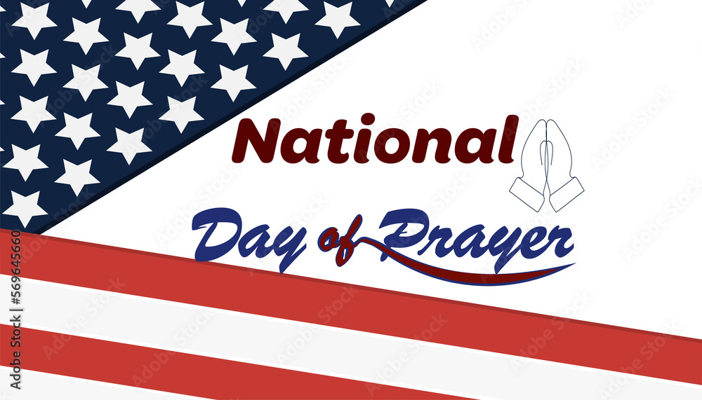 National Day of Prayer with Praying hands silhouette icon and american flag. Banner, Poster, background.