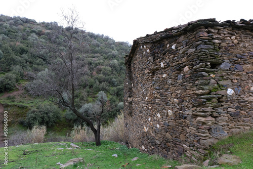 izmir, bayındır, yusuflu, Turkey 02.06.2023 
A view from the historic village with stone-walled houses with wooden windows and doors photo