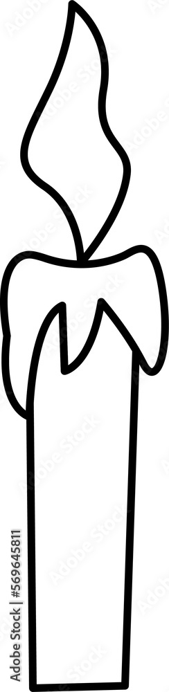 Candle Doodle style. Sketch of party decoration Hand drawn black outline illustration Holiday design element Candle Doodle style. Sketch of party decoration Hand drawn black outline illustration Holiday design element