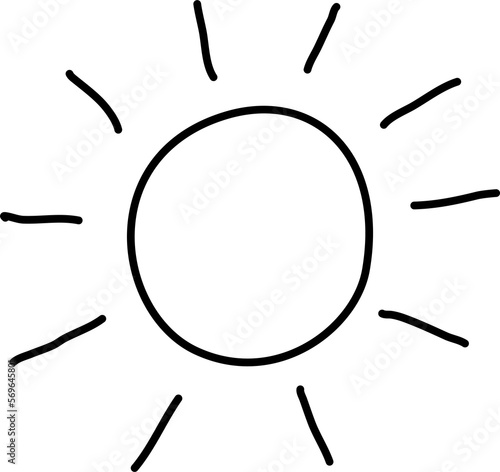 Sun and waves  Doodle style. Sketch of party decoration Hand drawn black outline illustration Holiday design element