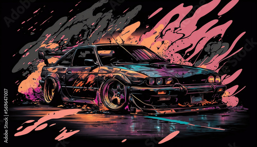 drift car in comics/cartoon style