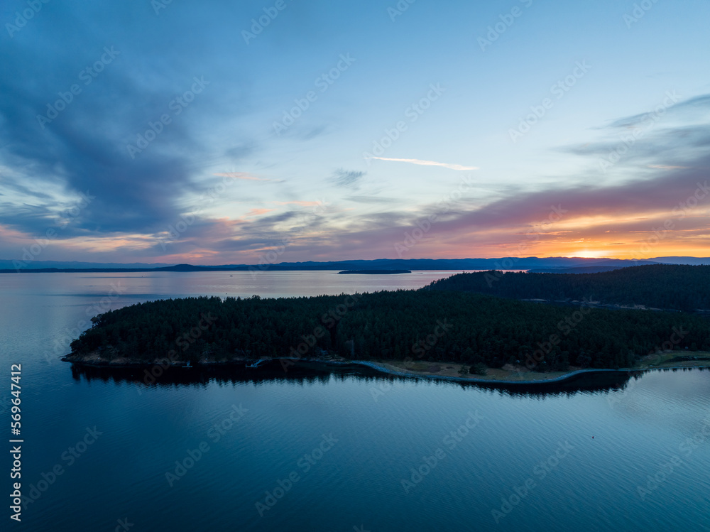 Henry Island Washington USA Aerial View at Sunset