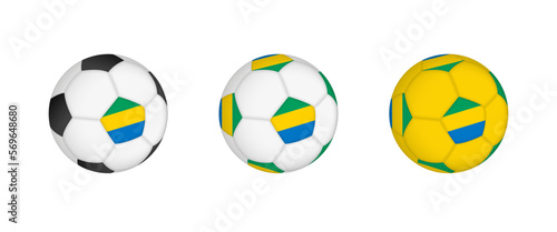 Collection football ball with the Gabon flag. Soccer equipment mockup with flag in three distinct configurations.