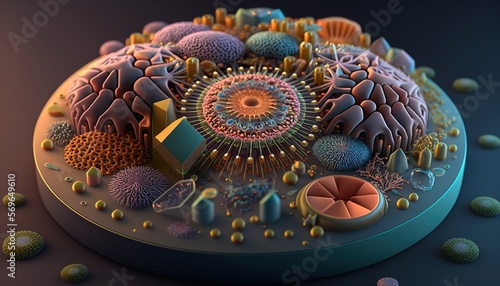 Coronavirus or Flu virus Abstract bacteria, probiotics, gram positive bacteria, and viruses of various shapes Concept of science, medicine. Microbiology background. 3d illustration generative AI.
