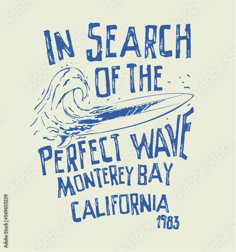 'Surf, Sun, Sand' text with the waves view illustration, for t-shirt prints, posters and other uses.