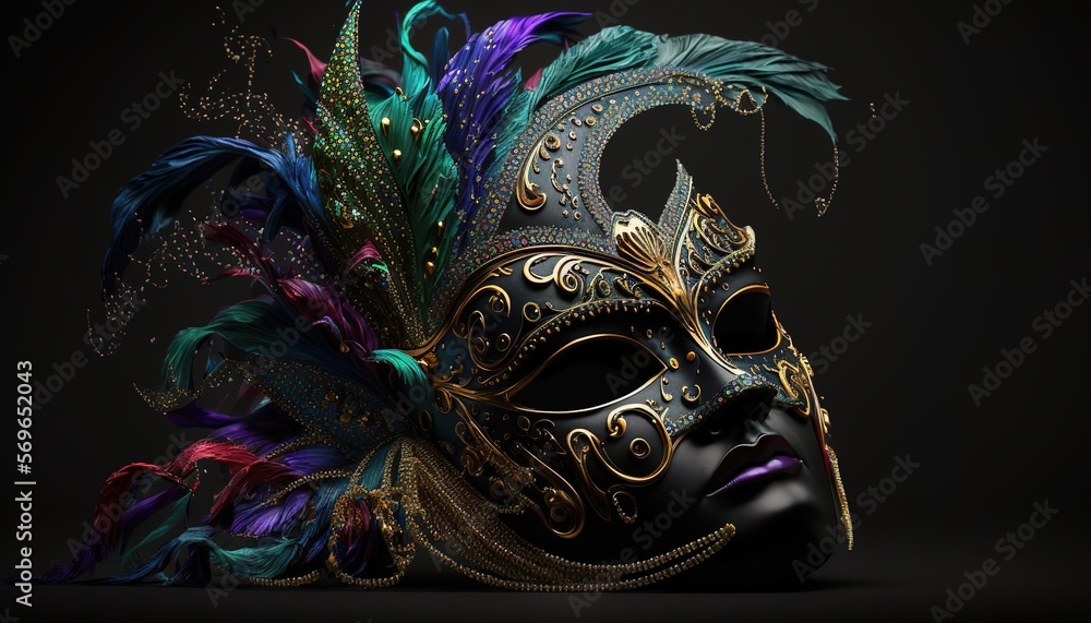 Venetian mask carnival colorful splash art masquerade mardi gras illustration. Generative AI