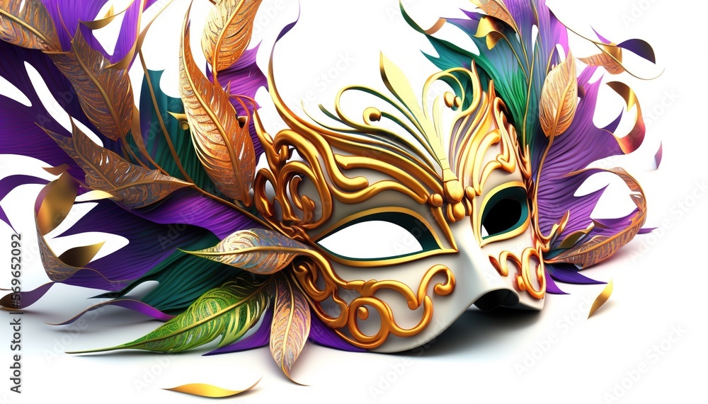 Obraz premium Venetian mask carnival colorful splash art masquerade mardi gras illustration. Generative AI