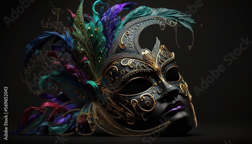 Venetian mask carnival colorful splash art masquerade mardi gras illustration. Generative AI © GED