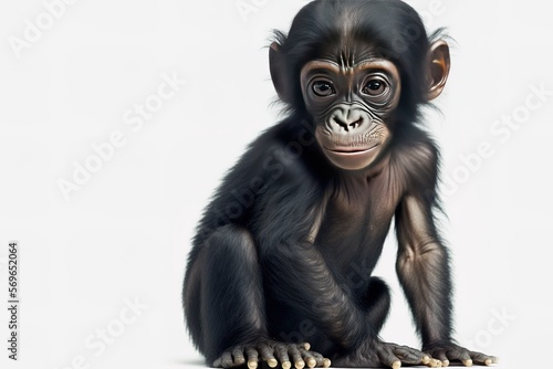 4 month old pan paniscus infant bonobo, against white backdrop Generative AI photo