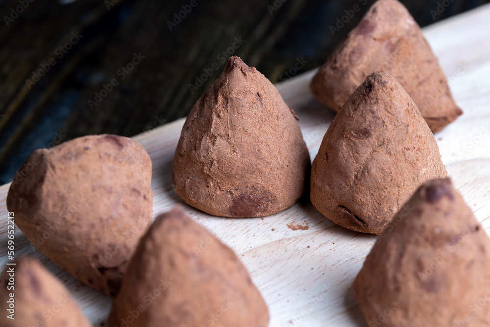 Chocolate truffle candy on the board Chocolate truffle candy on the board