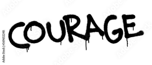 Spray paint graffiti COURAGE. Sports and business motivational quote. White background.