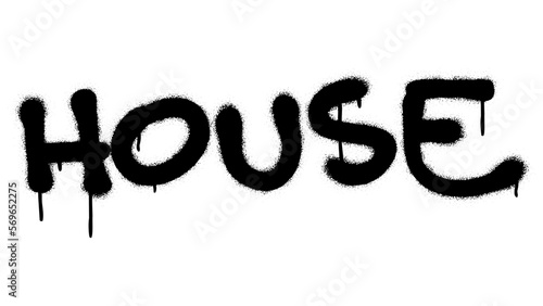 Spray graffiti word HOUSE over white. Musical genre concept.