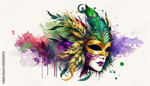 Wallpaper Mural Venetian mask carnival colorful splash art masquerade mardi gras illustration. Generative AI Torontodigital.ca