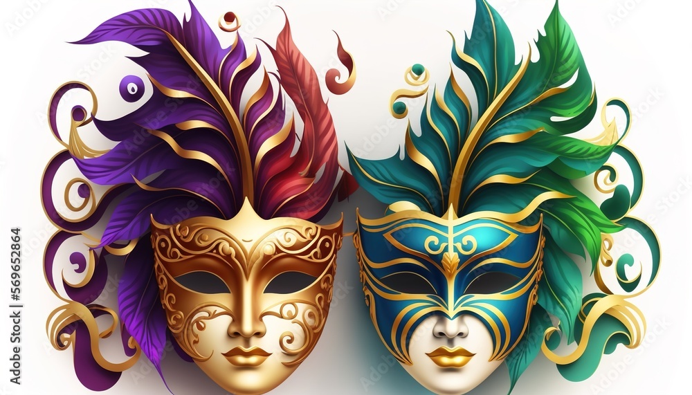 Venetian mask carnival colorful splash art masquerade mardi gras illustration. Generative AI