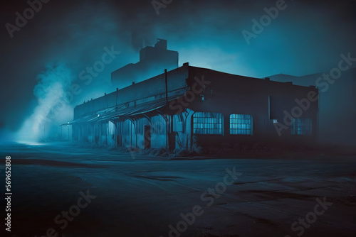 Street Night Scene with smoke and fog Background created with a generative ai technology