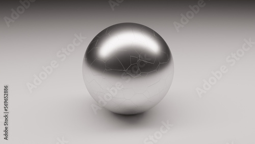 White Gold chrome Crackle Sphere 3D Render texture with light fading background