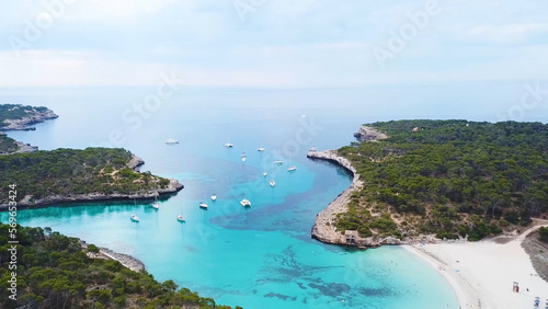 sea ​​island landscape yacht white sand ocean water summer beach blue bay Mallorca Spain balearic  © Sofia