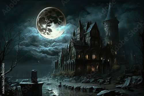 Fantasy dark gothic castle of a vampire city Generative AI