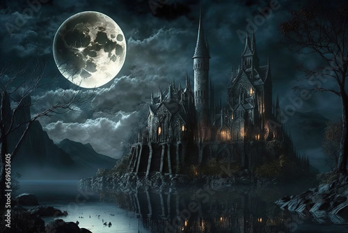 Fantasy dark gothic castle of a vampire city Generative AI