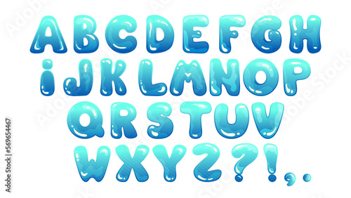 Cute blue alphabet, fat blue letters in bubble style. Vector illustration in cartoon style isolated on white background