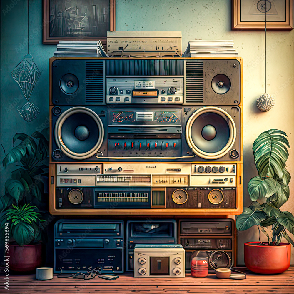 Fototapeta premium Vintage Hi-Fi system. Ai generated illustration.