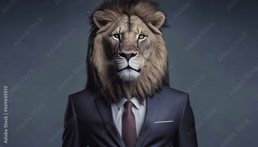 Portrait of a Lion in a Business Suit Ready for Action. GENERATED AI. Portrait of a Lion in a Business Suit Ready for Action. GENERATED AI.